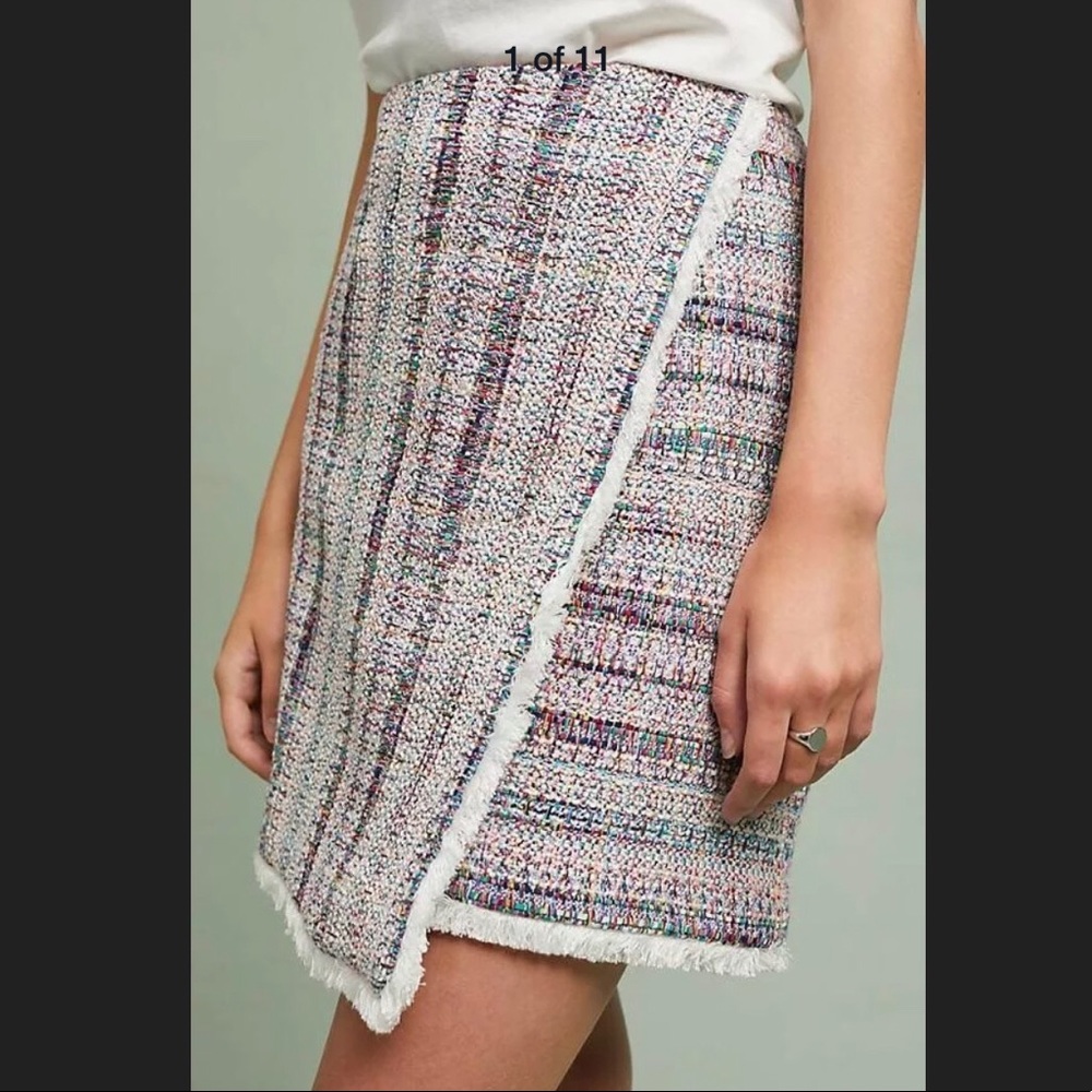 Hutch Anthropologie Tweed Fringed Asymmetric Skirt